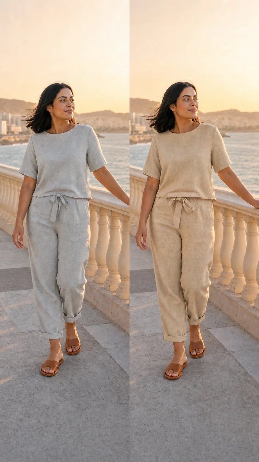 Ensemble été grège gris et beige sable à Oran — deux coloris