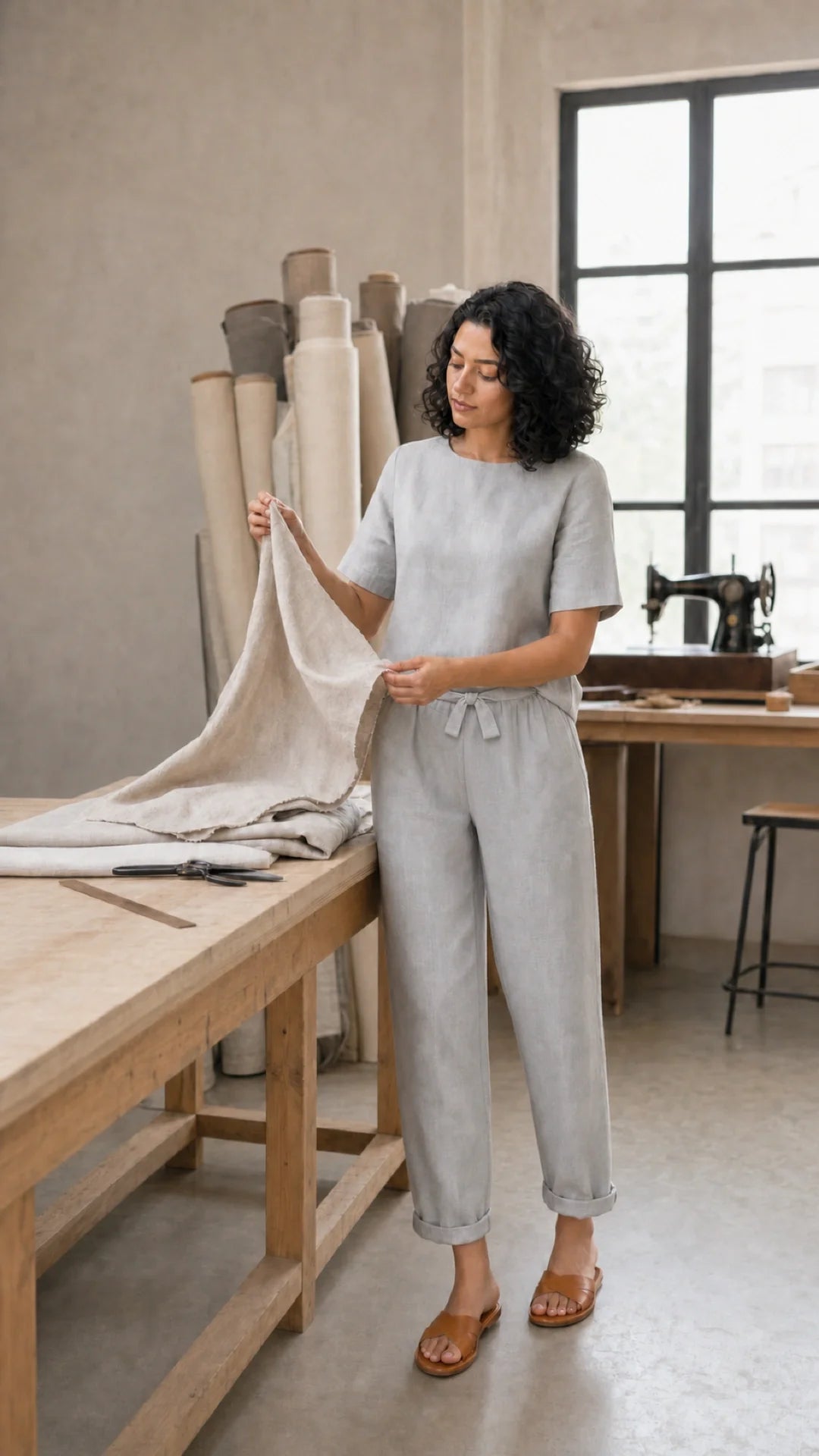 Ensemble été grège gris — atelier de lin, haute qualité